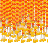 10 Pcs Unique Artificial Orange Marigold Garland with Golden Bells, Gift For Wedding Anniversary Birthday,Return Gift, Home Party Decor Gift